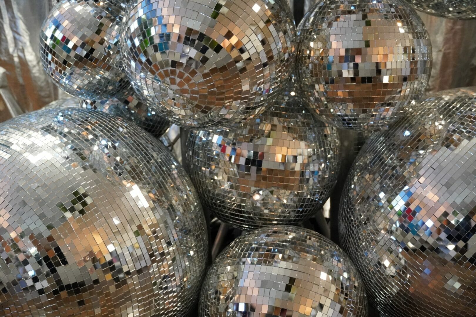 cluster of silver mirror balls
