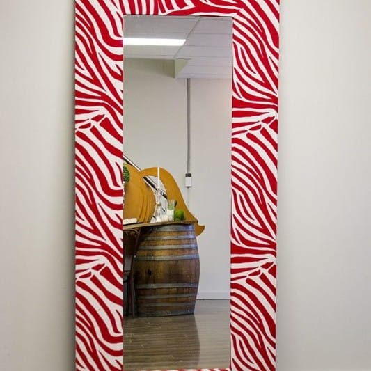 red and white coloured zebra print mirror