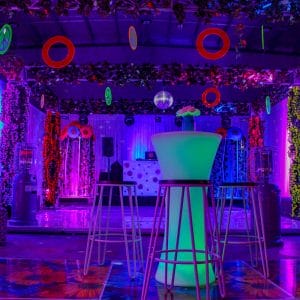 illuminated furniture and party props 60s themed party