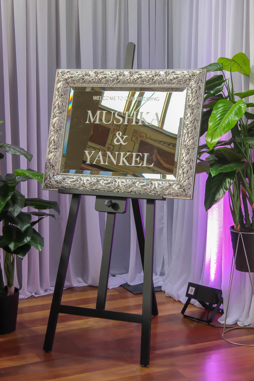 Mirror Decal on black Easel Hire melbourne