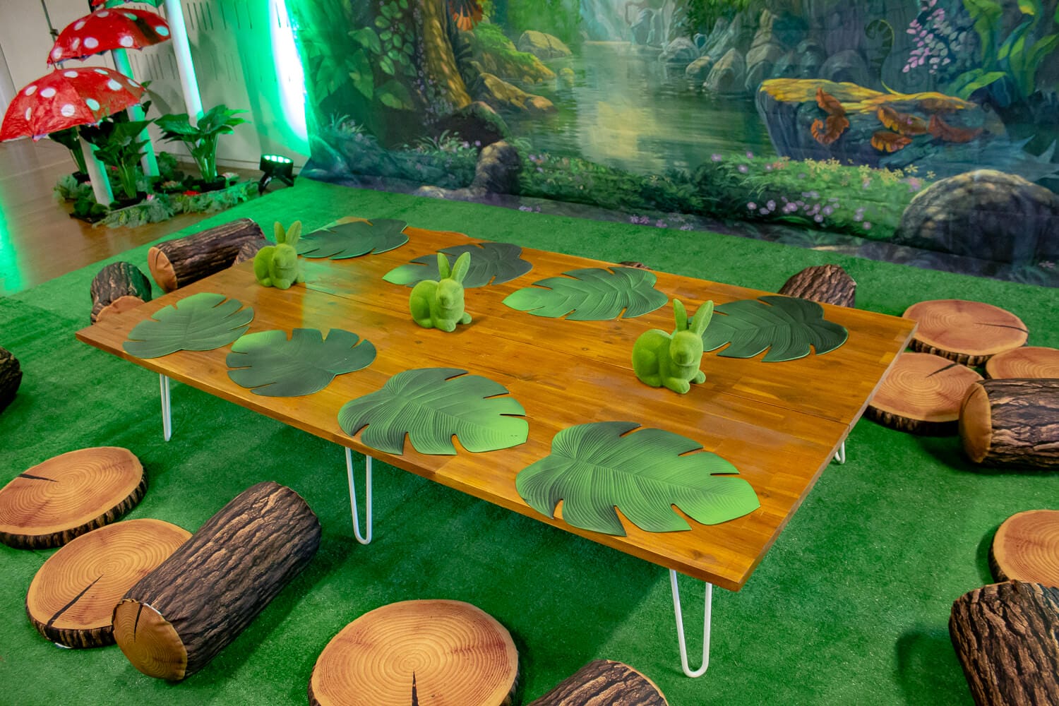 wooden table hire melbourne in enchanted forest setting