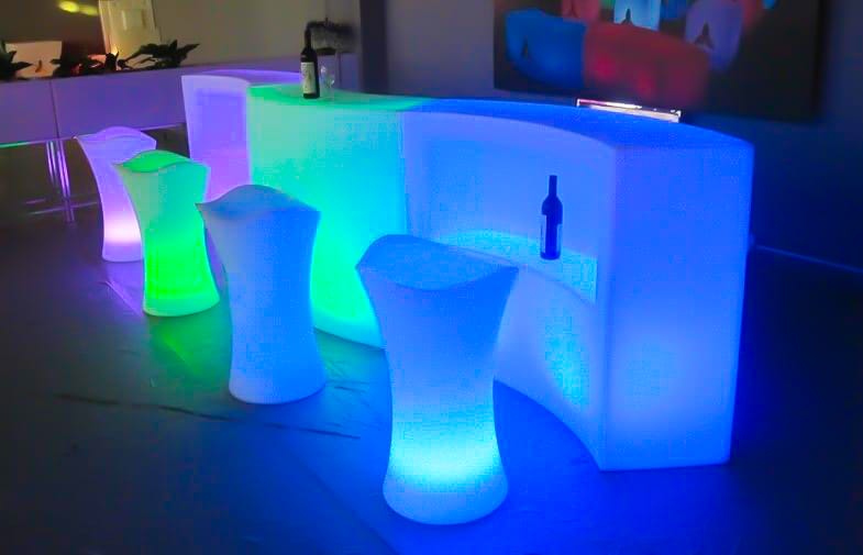 Illuminated bar stools with curved bar hire melbourne