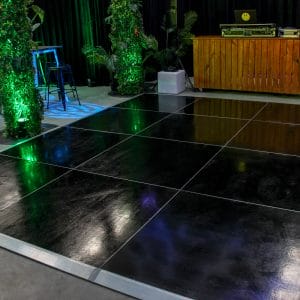black dance floor hire melbourne green uplighting