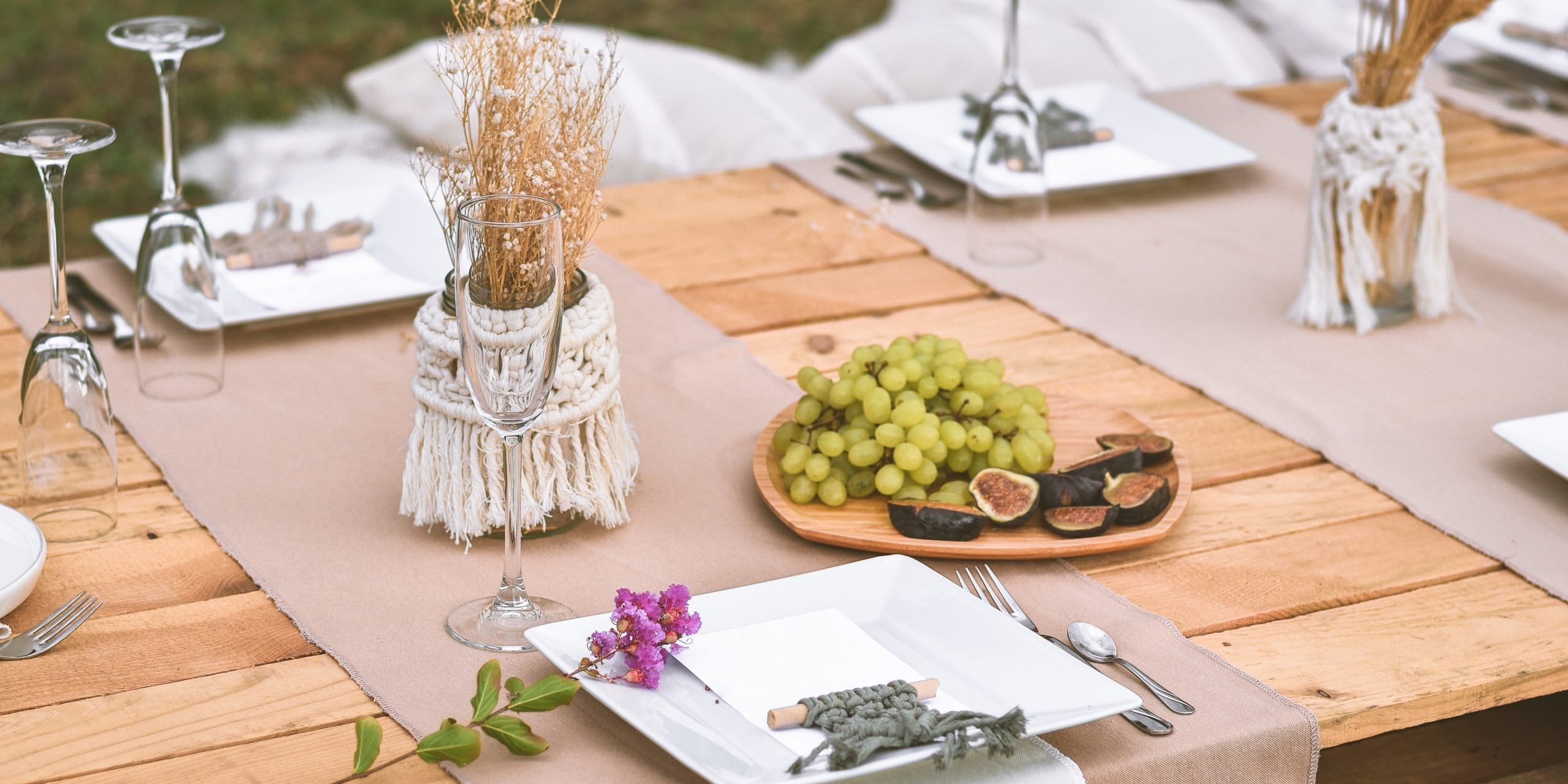 rustic outdoor low table setting