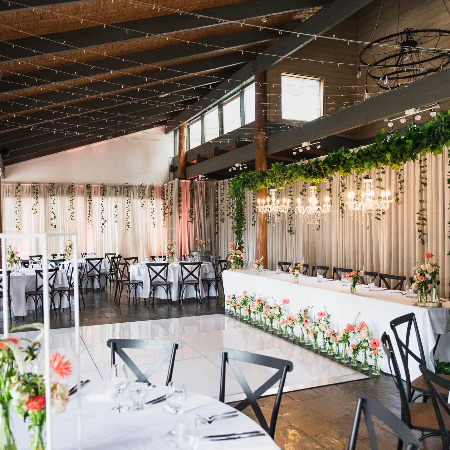 Fergusson winery wedding with fairy light curtain