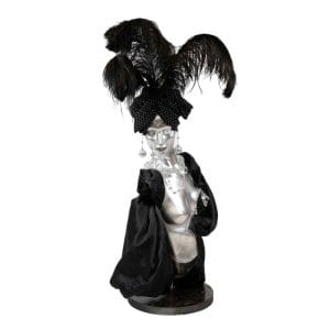 female-mannequin-silver-black-feathers-hire-melbourne