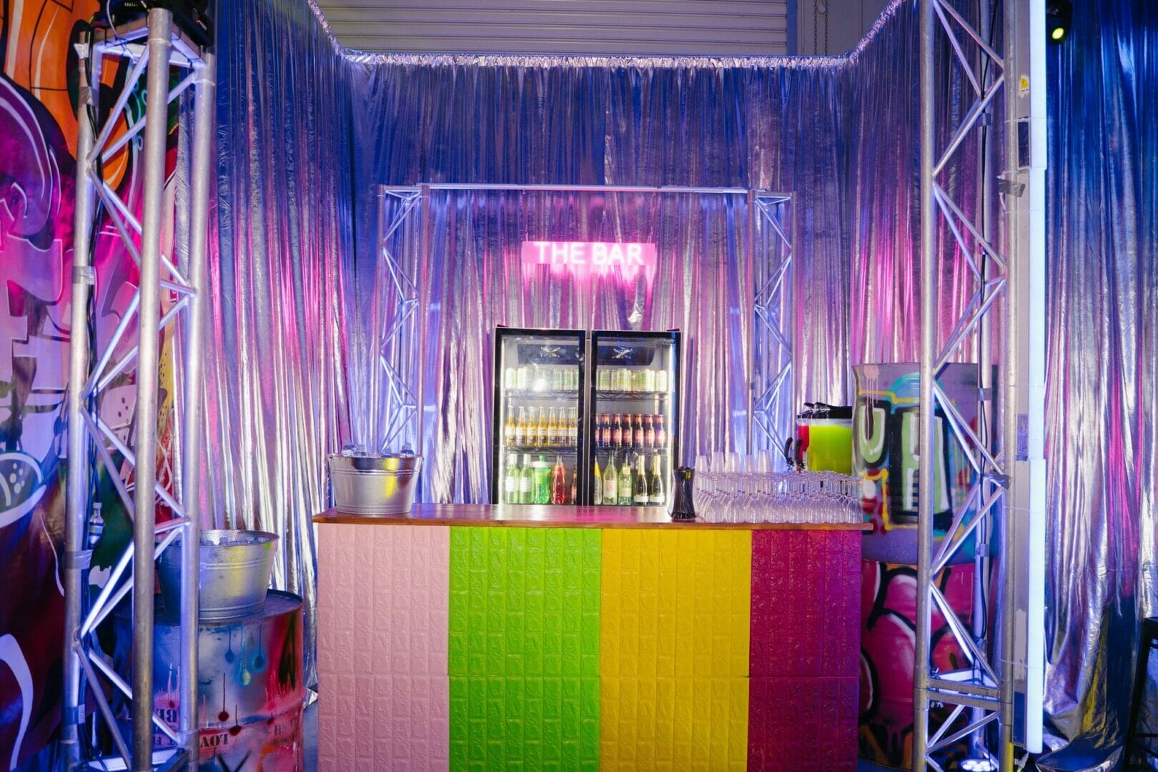 bar area at graffiti themed party