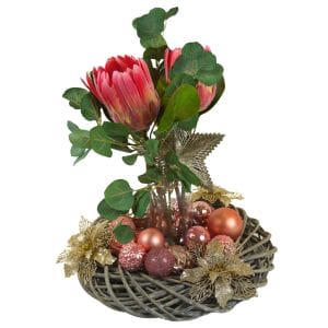 pink floral christmas centrepiece