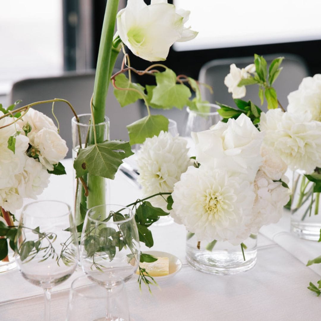 fresh white and green floral arrangement by fleur