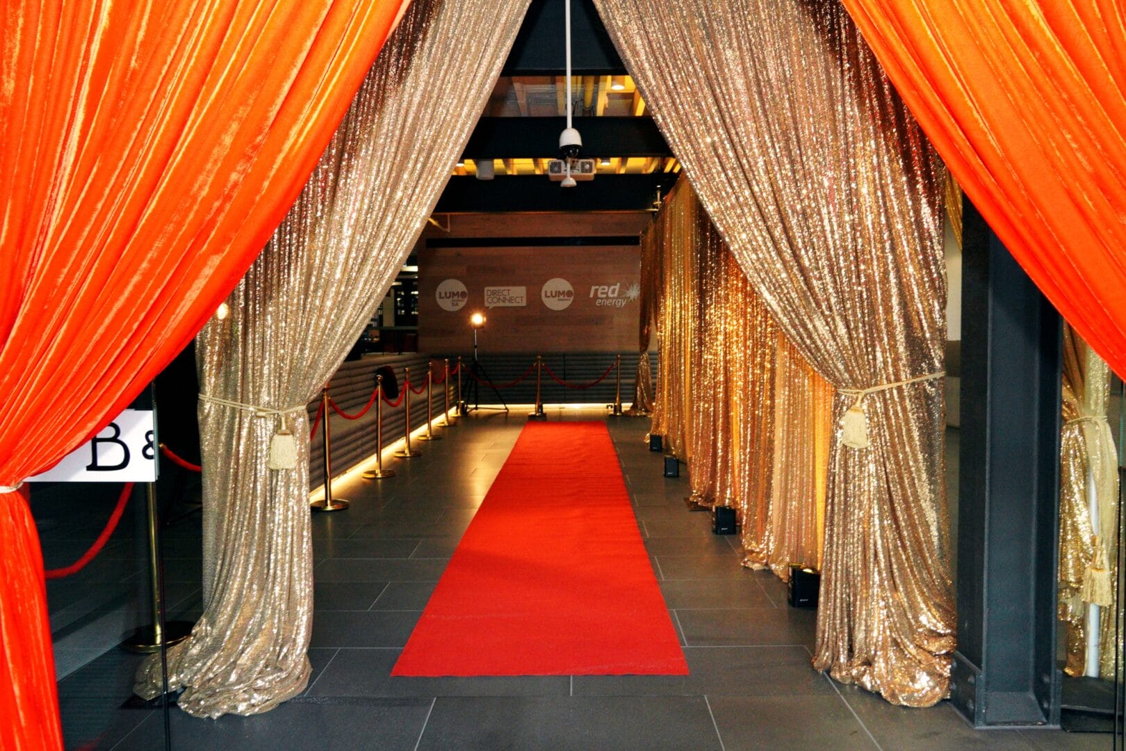 drape and red carpet entranceway